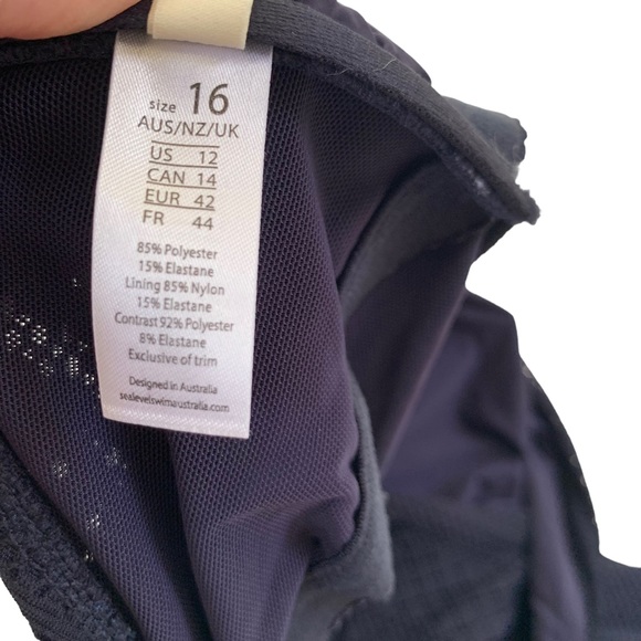 Sea Level One Shoulder Cut Out Lace Bodice One Piece Swimsuit Navy 12 NWT - Picture 9 of 15